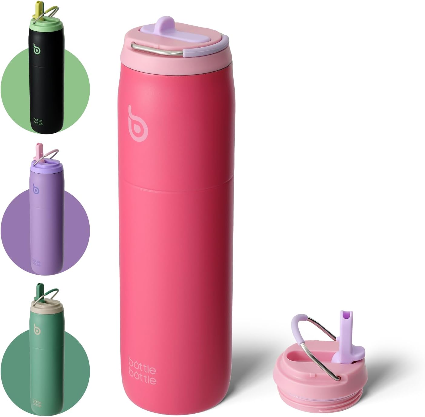 BOTTLE BOTTLE Stainless Steel Water Bottle with Straw Lid and Handle 32 oz Insulated Cup for Sports Travel Gym Hiking Leak-Proof Wide Mouth Water Bottles for Men and Women Pink Sunset