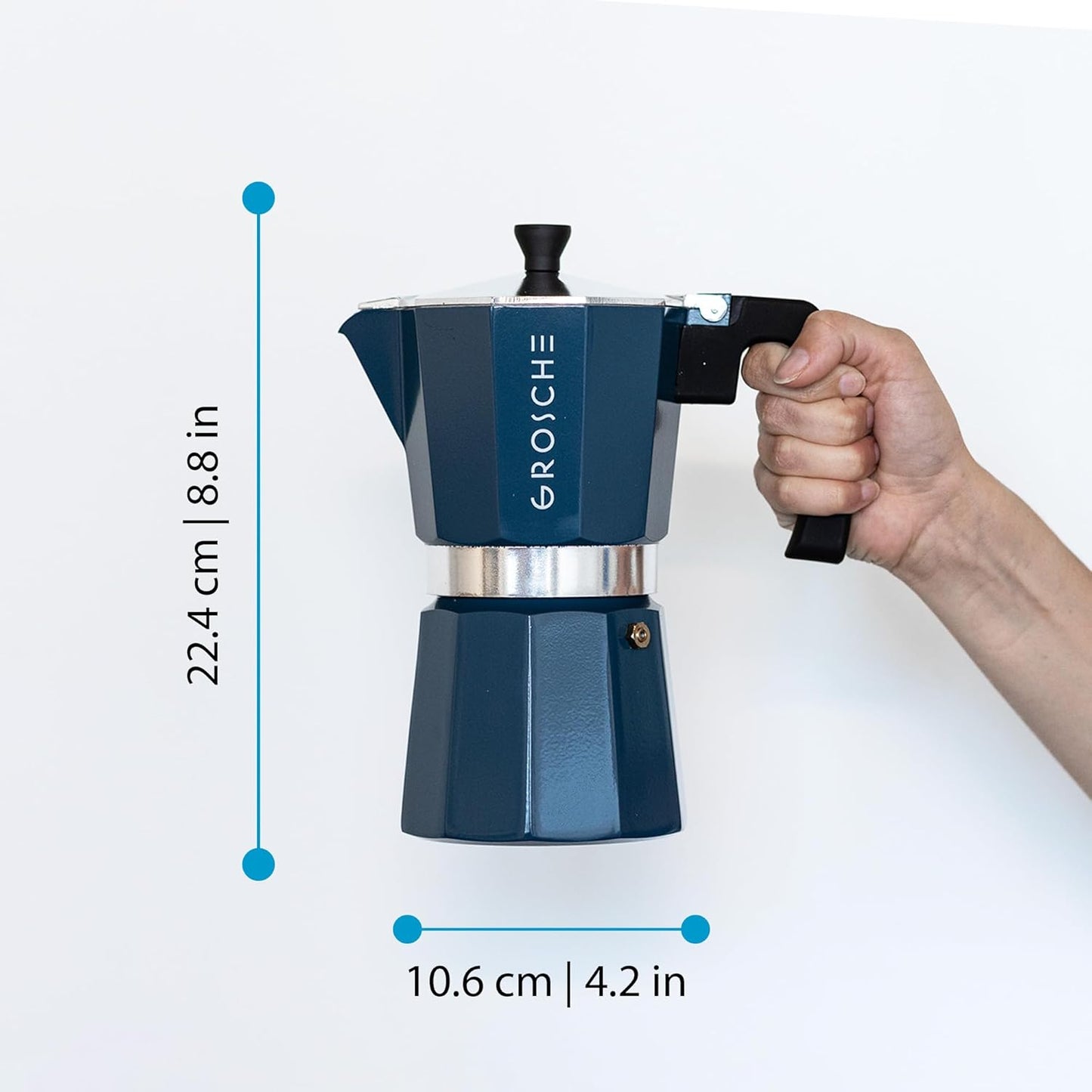 GROSCHE Milano Stovetop Espresso Maker Moka Pot 9 Espresso Cup, 15.2 oz, Blue. Stove top Coffee Maker Moka Italian Espresso greca Coffee Maker Brewer Percolator