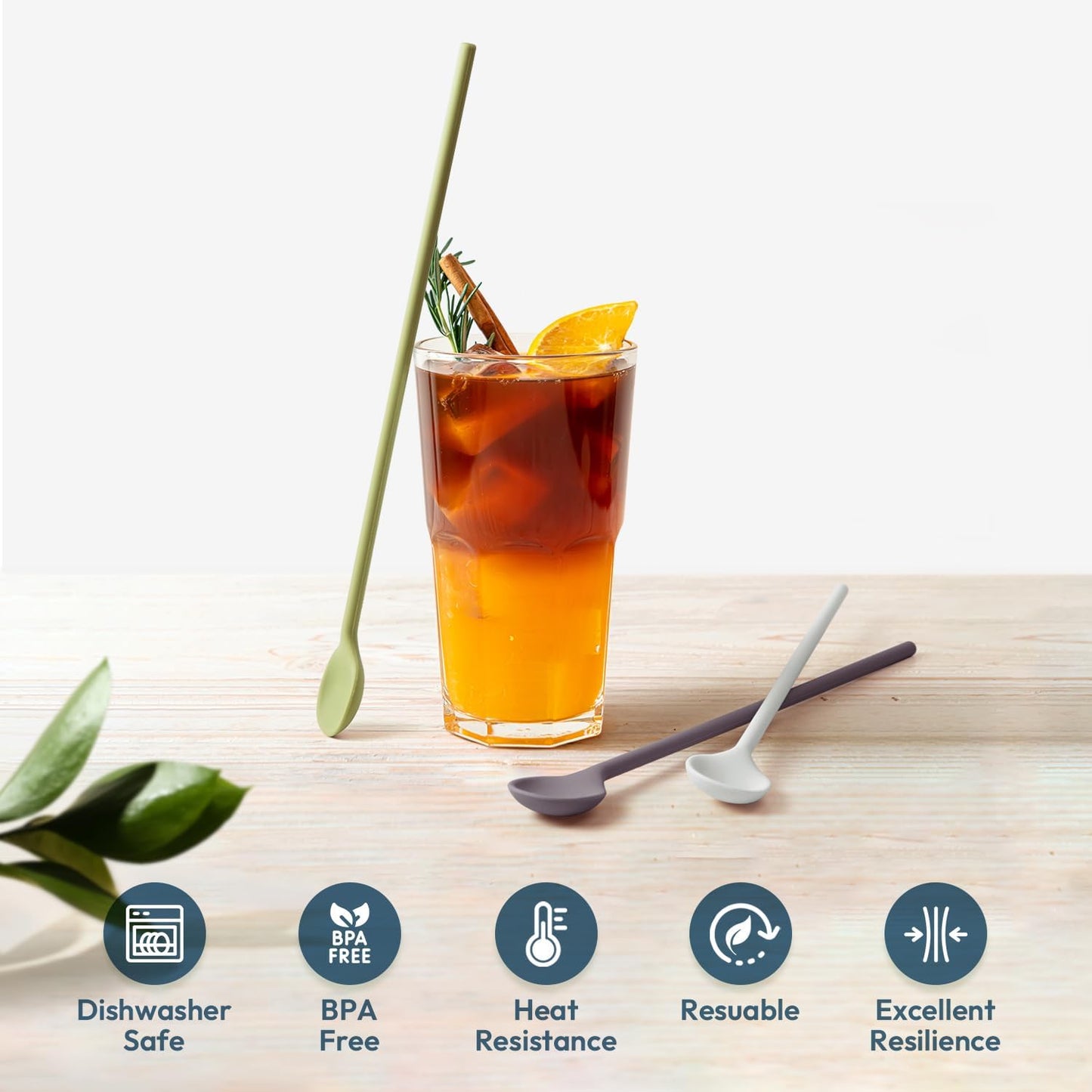 carrotez 9.9" Silicone coffee stirrer, Long Coffee Spoon, Reusable Iced Tea Spoon, Multipurpose Beverage Stirring Spoon - Ivory