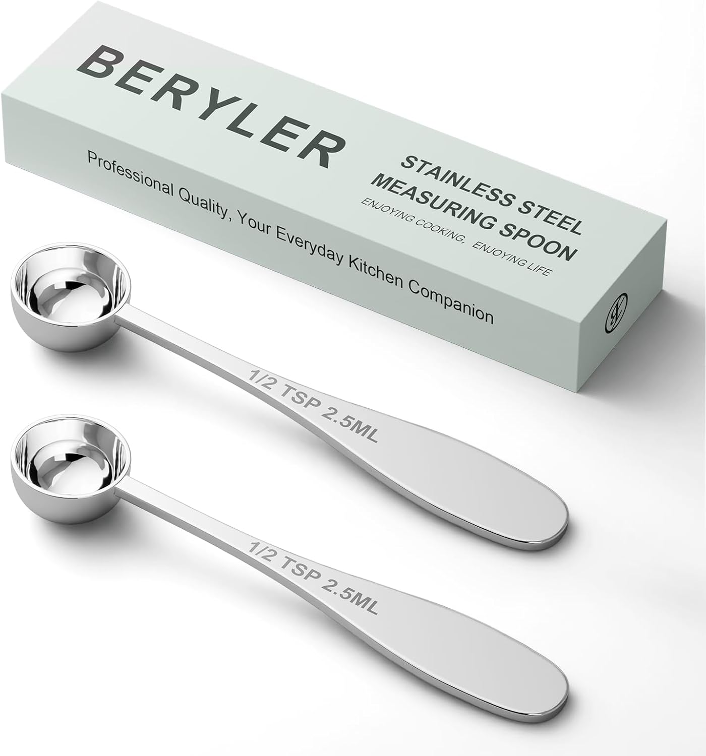 2PCS 1/2tsp(1/6tbsp, 2.5 ml) Single Measuring Spoon, Stainless Steel Individual Teaspoon, Metal Measure Scoop with Gift Box