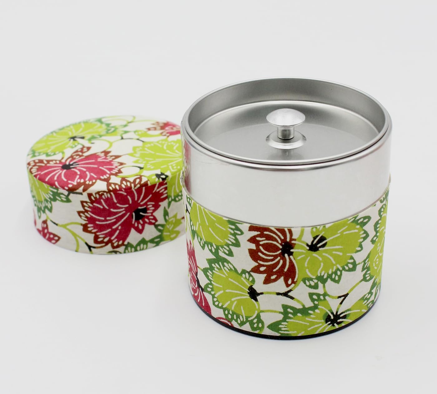 Japanese Pokkan Coffee Spice Tea Tin Canister Washi Paper Storage with Lid 7.05 oz Capacity (Natsuhana, S)