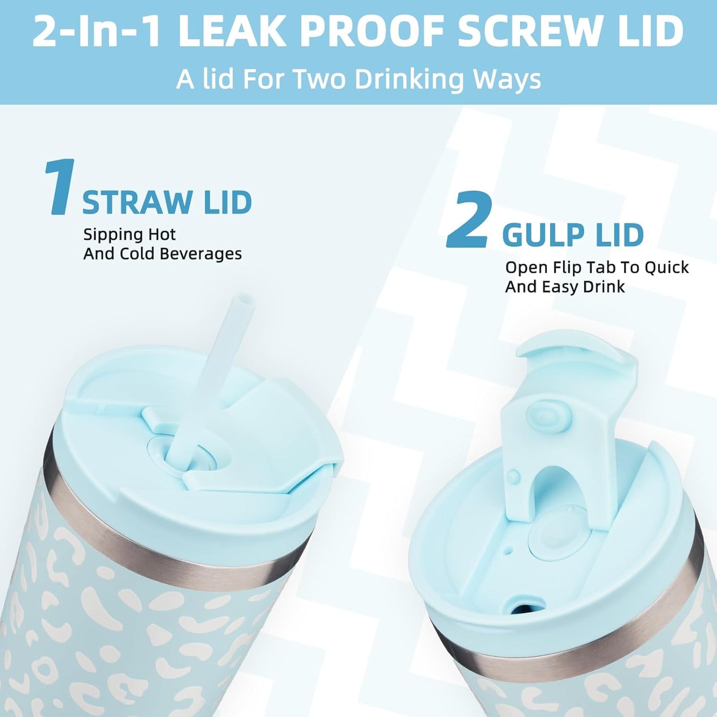 BJPKPK 30oz Tumbler With lid And Straw Stainless Steel Travel Coffee Mug Insulated Tumblers Cups,Light Blue Leopard