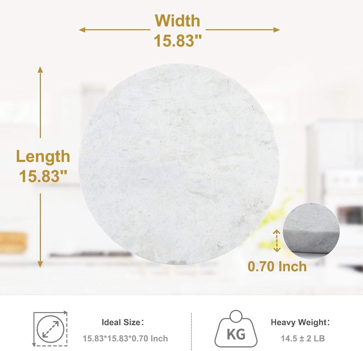 Koville Lighe Gray Marble Stone Cutting Board, Non-Stick Dough Pastry and Cutting Boards for Kitchen Counter, 16" Marble Cheese Board for Baking, Charcuterie, Trivet, Round Serving Slab for Countertop