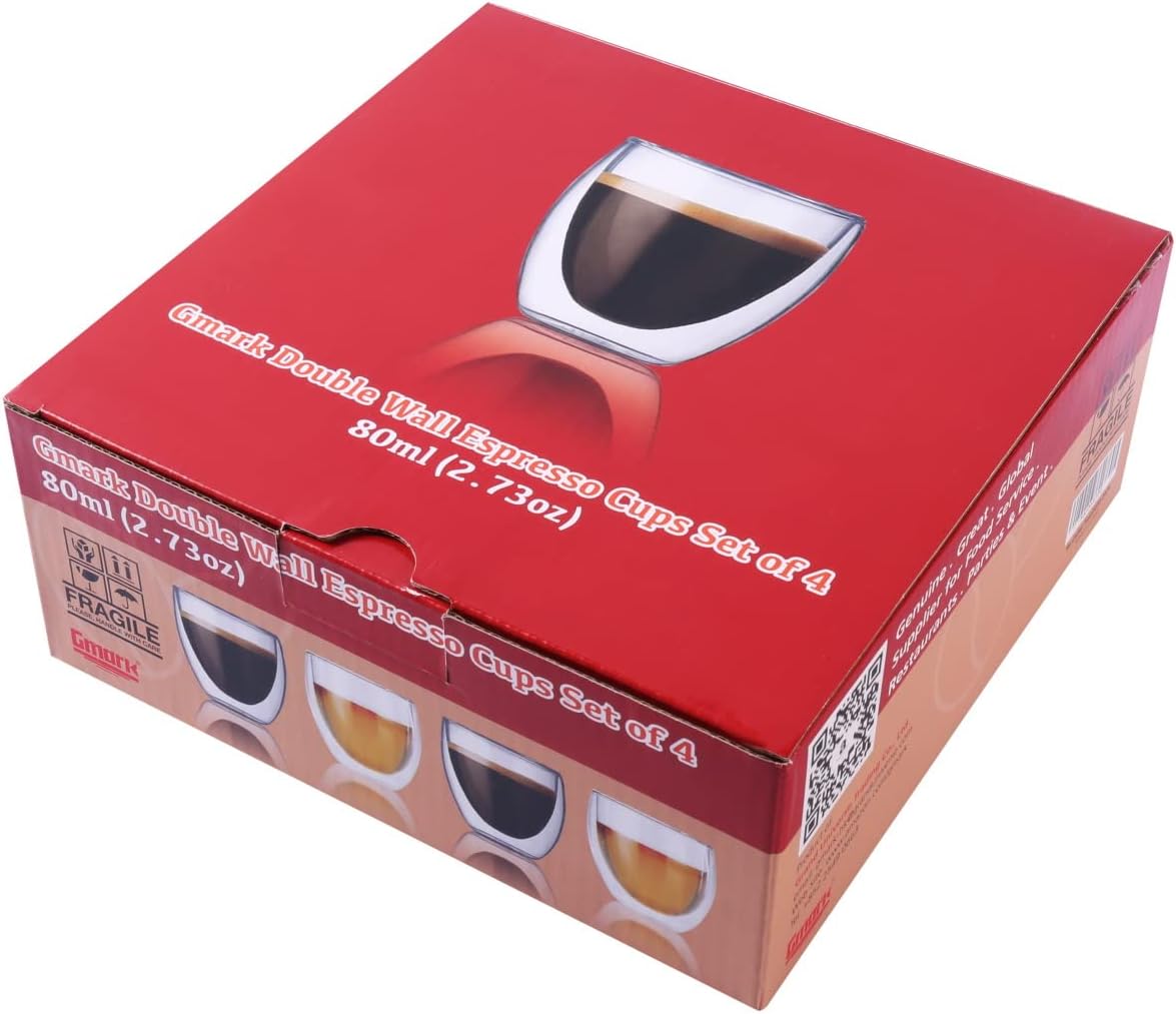 Gmark Espresso Cups Shot Glass 2.7- Ounce Coffee Set of 4 - Lightweight Double Wall Thermo Insulated GM2028