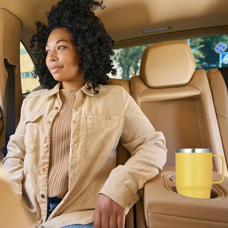 VEGOND 20 oz Tumbler Bulk with Handle Lid and Straw, Stainless Steel Insulated Travel Coffee Mug Set, Spill Proof Double Wall Metal Tumblers Cups, Powder Yellow 12 Pack