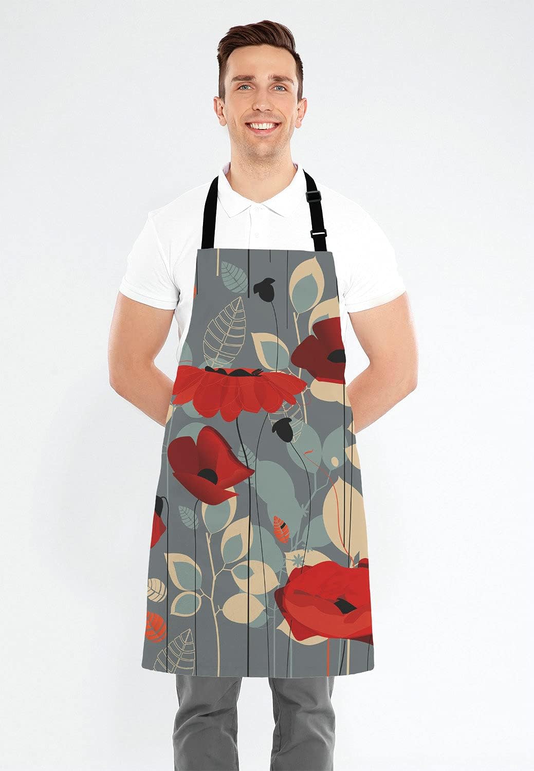 Poppy flowers Bib Apron with Adjustable Neck for Men Women,Suitable for Home Kitchen Cooking Waitress Chef Grill Bistro Baking Apron