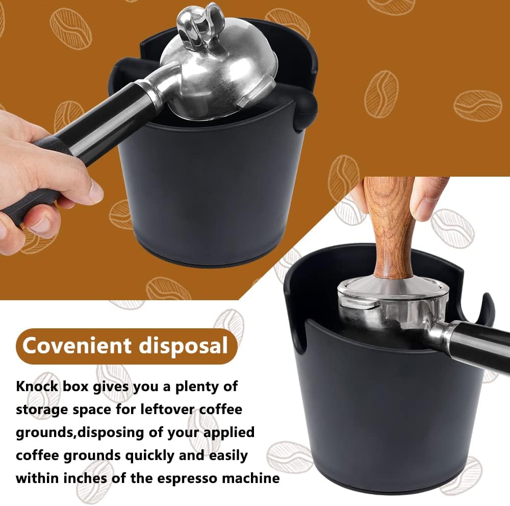 Espresso Knock Box 4.8 Inch Coffee Dump Bin For Coffee Grounds,Coffee Waste Bin with Removable Knock Bar and Non-Slip Base,Shock-Absorbent,Black