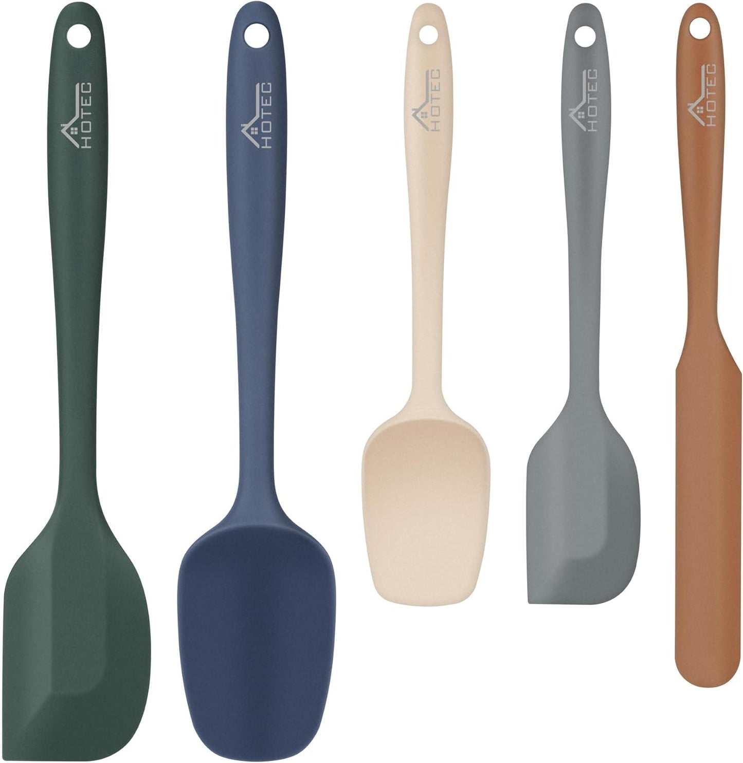 HOTEC Heat Resistant 600℉ BPA-Free Silicone Rubber Spatula Set for Baking, Cooking, and Mixing Non Stick Dishwasher Safe, Neutral Set of 5