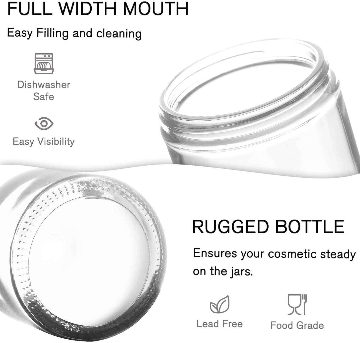 2 oz Small Glass Containers With Lids, Bumobum 48 Pack Clear Cream Jars with Lids, White Labels & Inner Liners, Empty Round Clear Cosmetic Jars for Ointments, Lotions