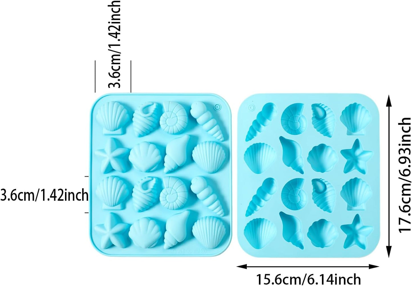 2-Pack Nordic Blue Seashell Silicone Molds for Chocolate Candy Baking Decorations