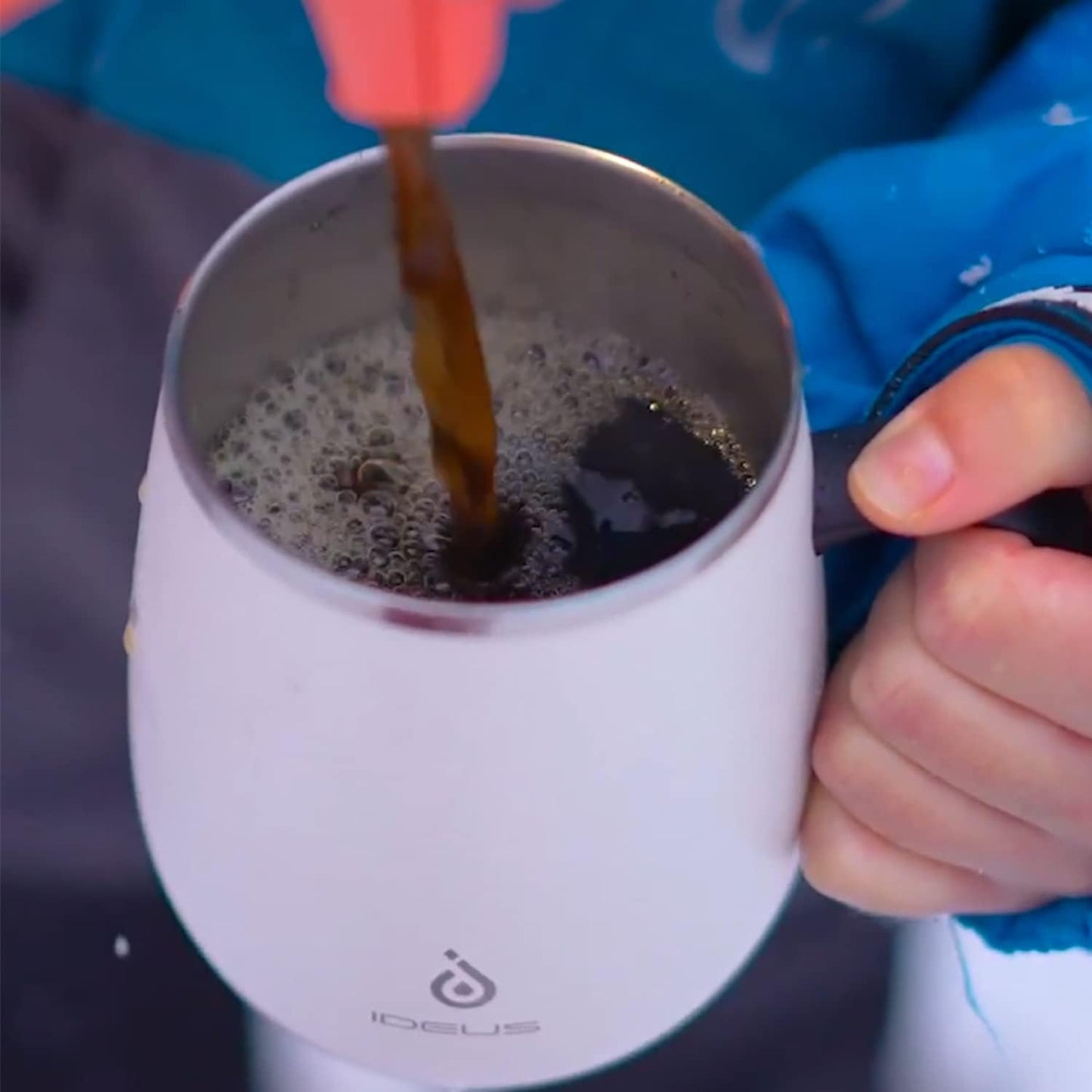 Ideus 16 oz (470 ml) Insulated Coffee Mug with Handle and Lid, Double Wall Stainless Steel Vacuum Thermal Coffee Mug, Travel Coffee Cup Thermal Cup for Home and Office (Snow Mountain White)