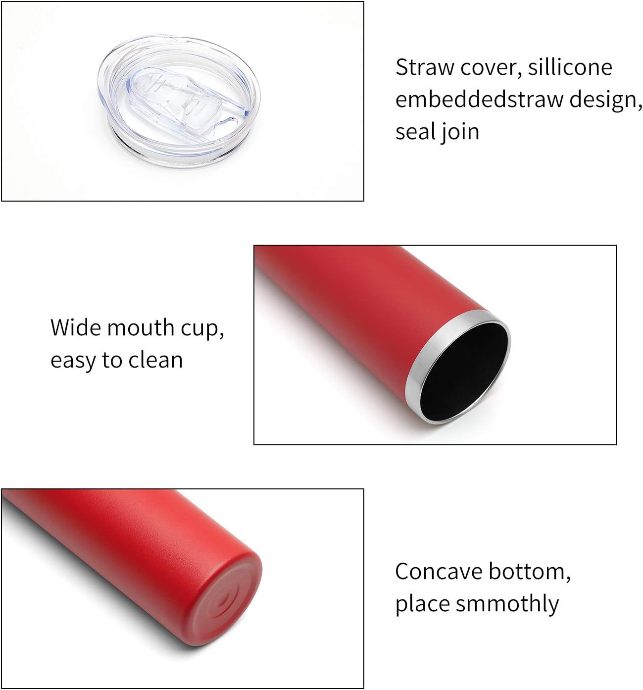 HASLE OUTFITTERS 20 oz Skinny Tumblers Bulk Set, Stainless Steel Insulated Slim Tumblers with Lids, Reusable Double Wall Travel Coffee Mugs, Durable Powder Coated Travel Water Cups(Red, 4)