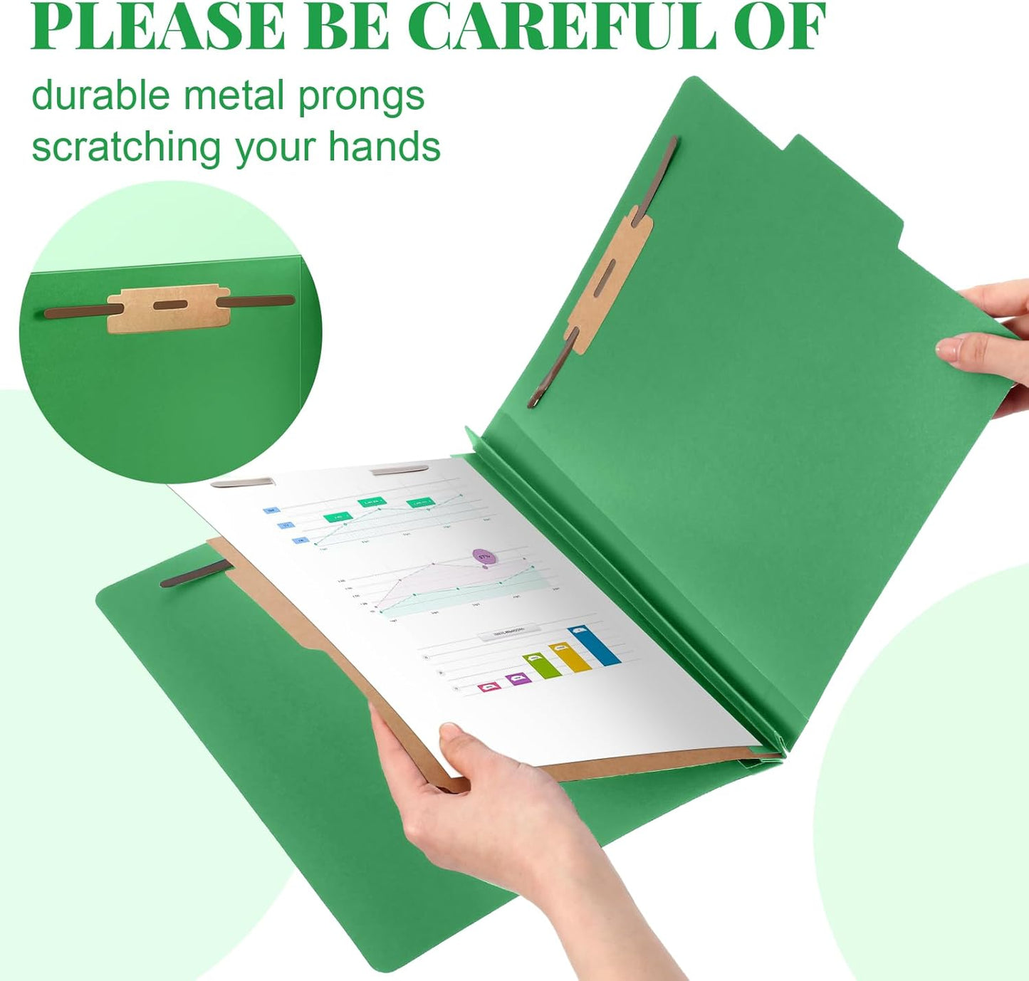 12 Pcs Classification Folders Letter Size, Back to School Supply for Teacher, Student, 1 Divider Pressboard File Folder Bulk with 2 Fasteners, 3.5 Inch Expanding File Organizer (Green)