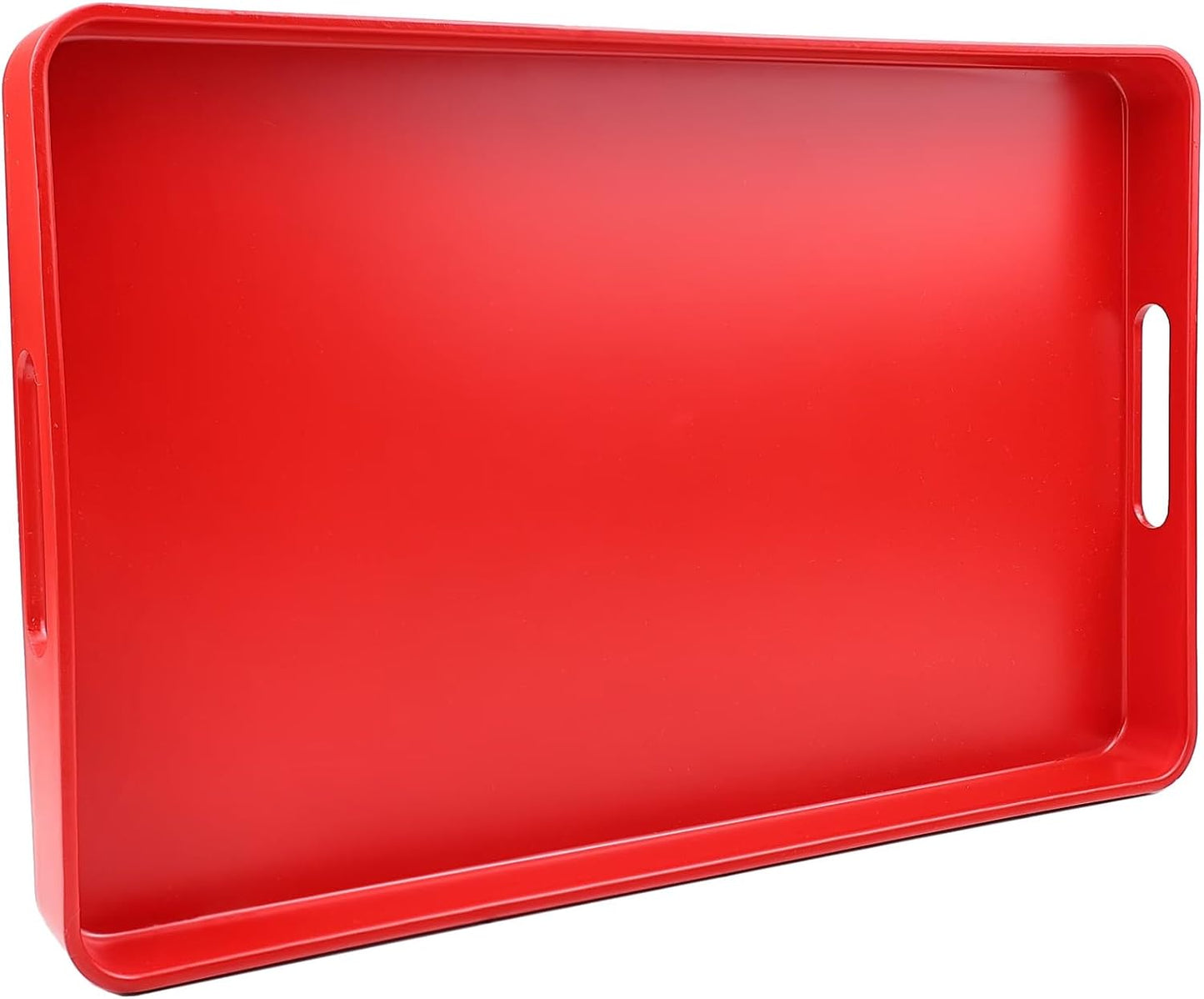 Red Decorative Serving Tray with Handles, Plastic Coffee Table Tray for Outdoor Patio, Living Room, Ottoman, Bathroom Counter, 10.2”*15.7”*1.4”