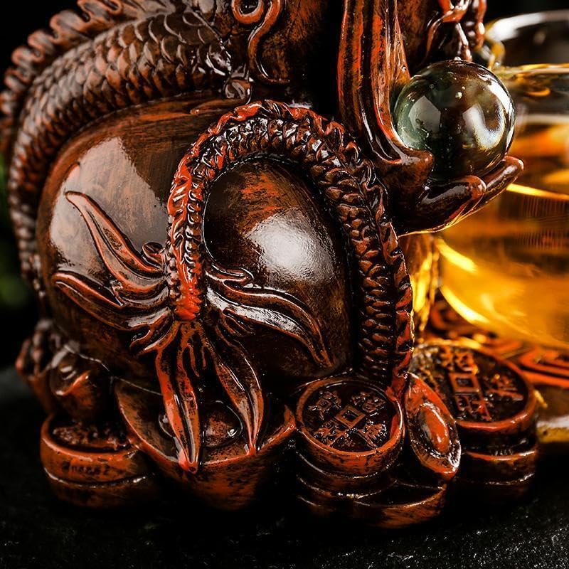 Glass Teapot Set with Infuser Semi Automatic Dragon Tea Set with 6 Small Cups (red dragon)