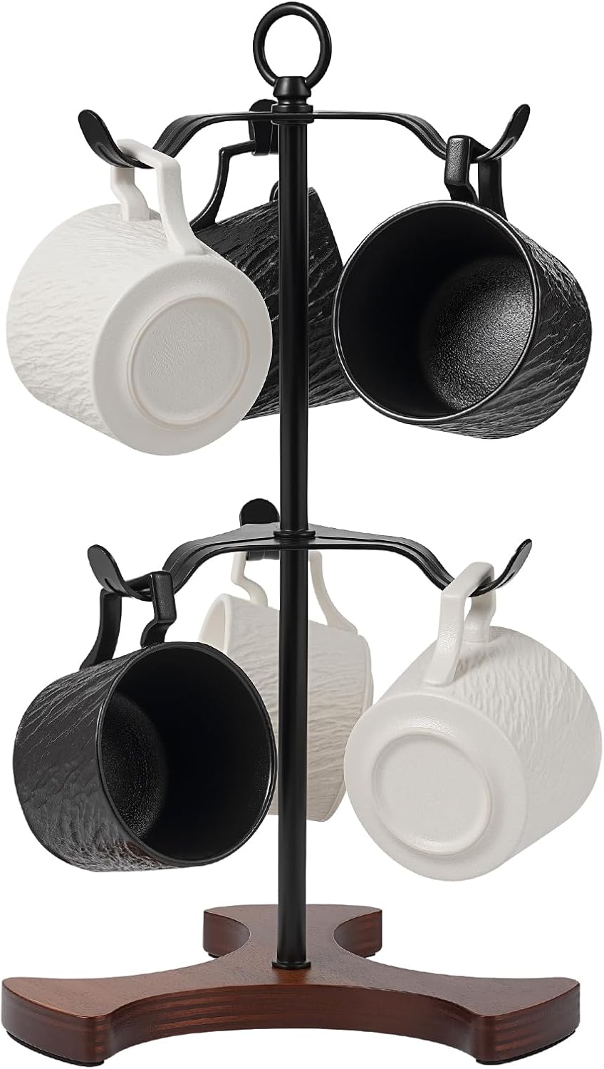 Mug Tree Y-Shaped, Coffee Mug Holder with Angled - Out Iron Hooks (No More Squeezing!), Solid Wood Base & Sturdy Iron Coffee Cup Rack, 6 Hook, Tools Included, Easy Install, Elevate Kitchen Nook Décor