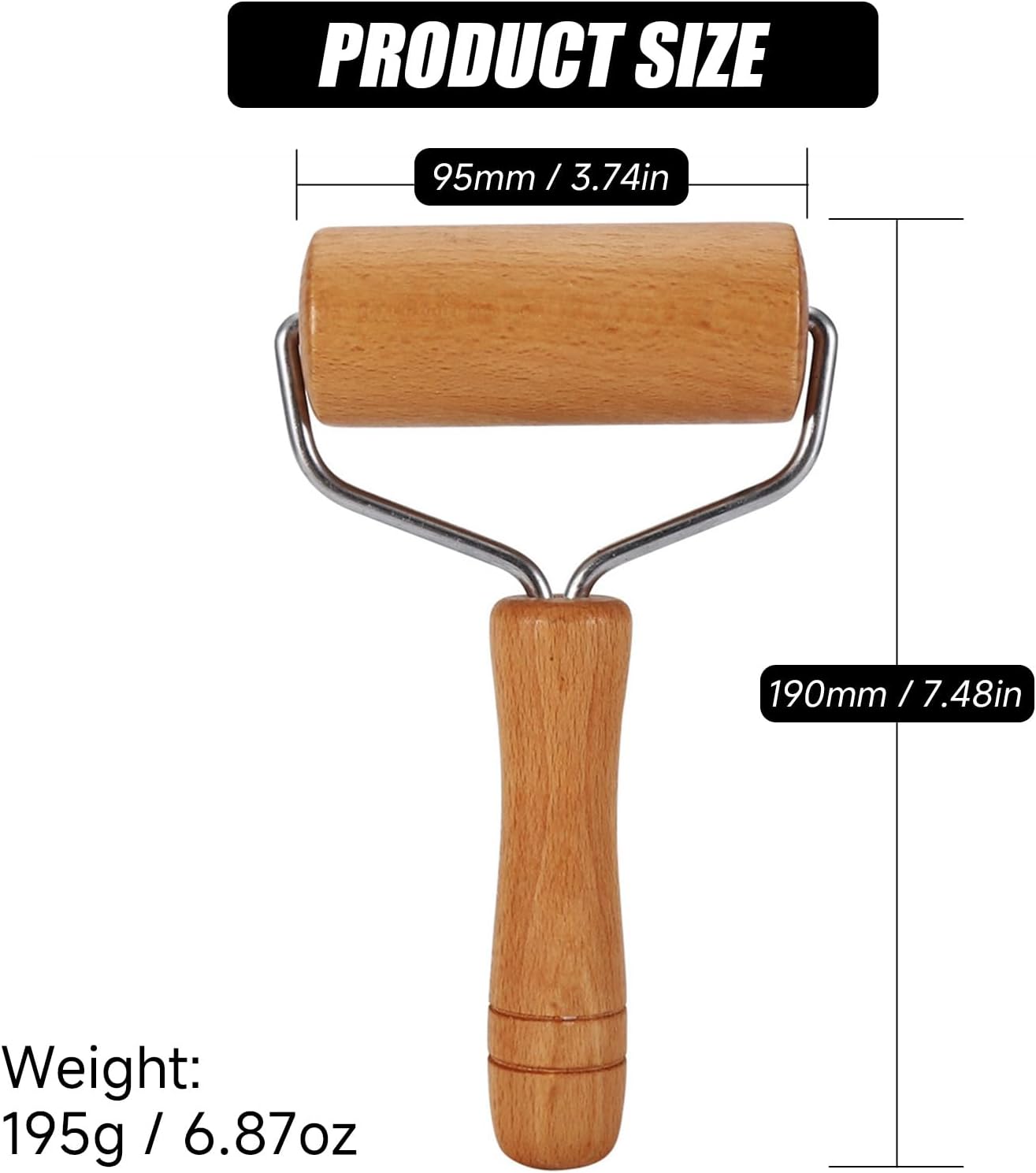 Small Rolling Pin, Wooden Dough Roller, Non-Stick Pizza Roller, T Type Rolling Pins for Kitchen Baking, Pizza Dough Press (3.8 * 7.5 inch)