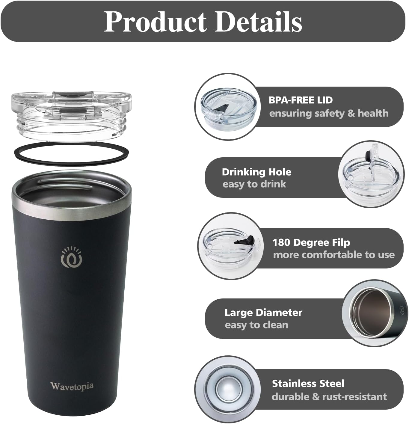 Insulated Coffee Mug with Lid, Reusable Stainless Steel Travel Coffee Cup, 16 Oz Double Wall Vacuum Spill Proof Tumbler Cups for Men and Women Hot & Cold Drinks（Purple）