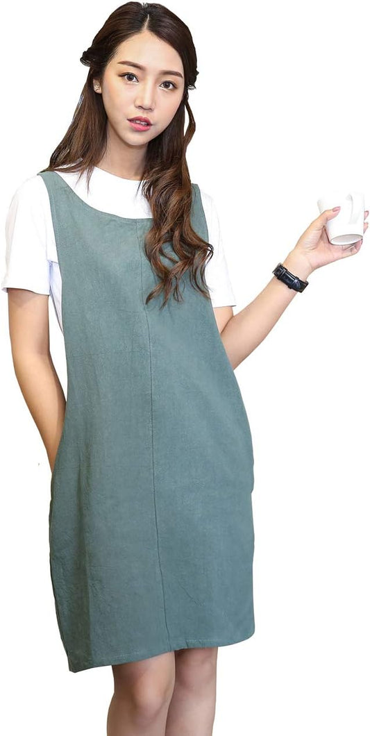 Cotton Linen Japanese Apron Halter Cross Back Bandage X Shape Aprons Two Pockets