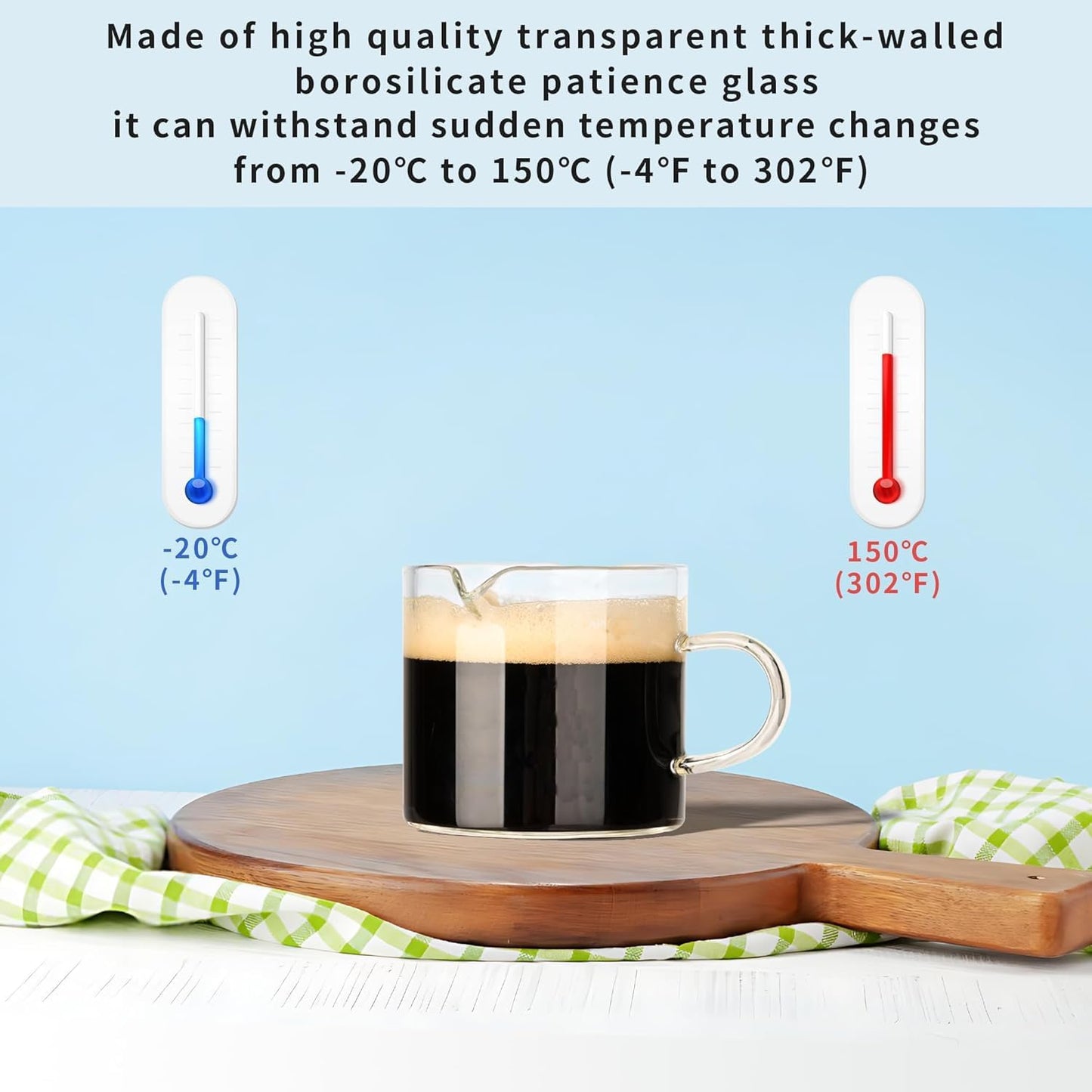 2PCS Espresso Shot Glasses Cup,75ML/2.5OZ Double Spouts Glass Coffe Cup with Handle (Clear)