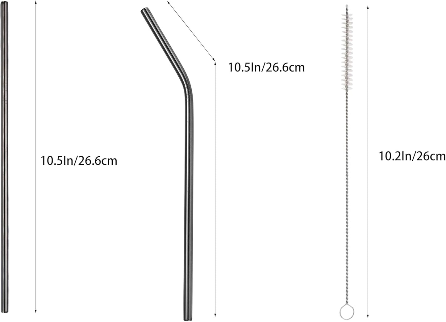 10 Pcs Stainless Steel Straws, Reusable Drinking Straws, 5 Straight + 5 Bent Metal Straws Set With 2 Pcs Cleaning Brushes (Black, 10.5 Inch)