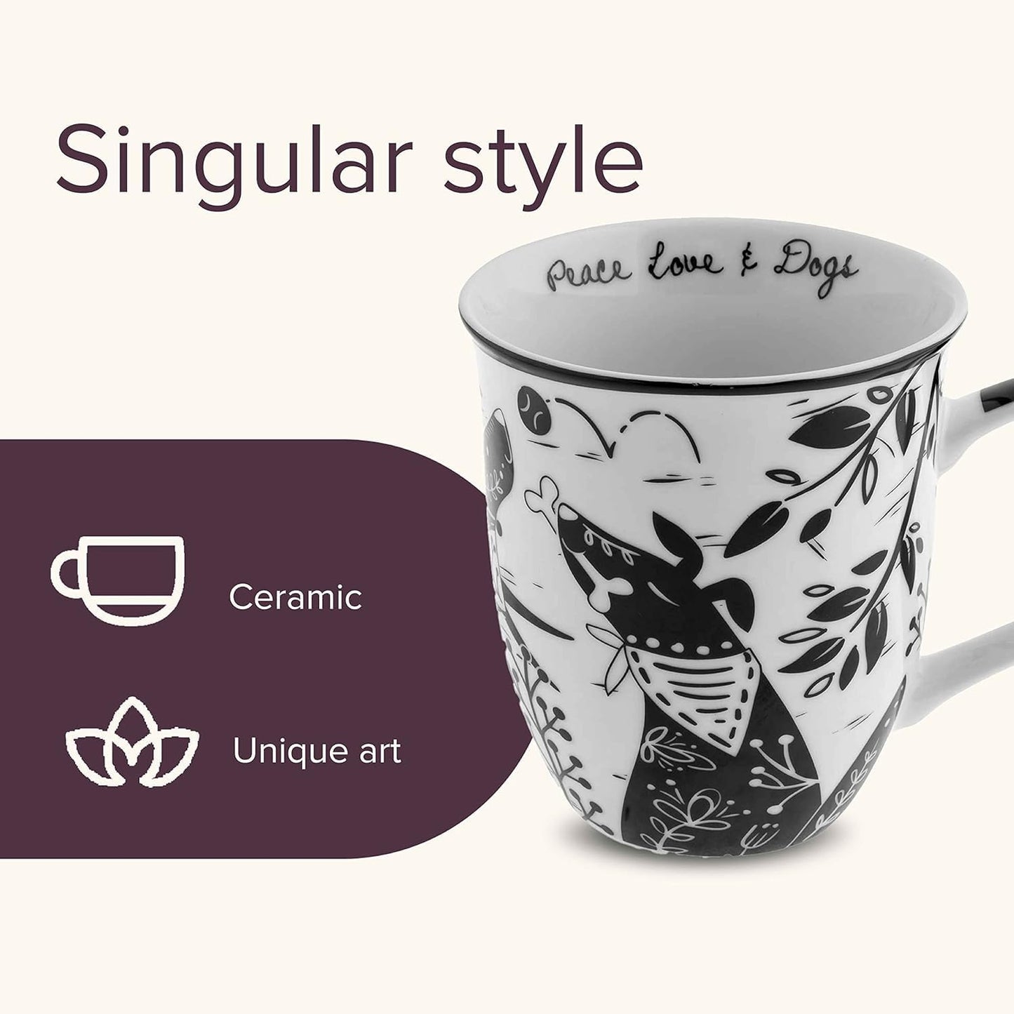 Karma Gifts 14 oz Black and White Boho Mug Western - Cute Coffee and Tea Mug - Ceramic Coffee Mugs for Women and Men