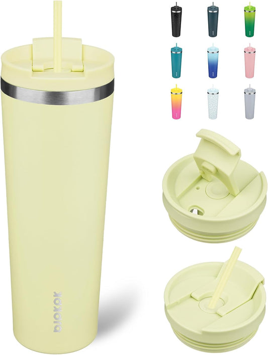 BJPKPK 30oz Insulated Tumbler With lid And Straw Stainless Steel Tumblers Travel Coffee Mug Reusable Thermal Cup,Macaron Green