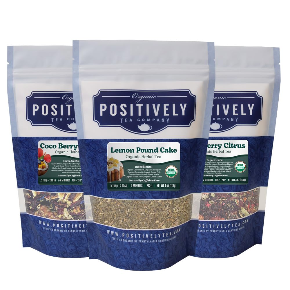 Organic Positively Tea Company, Herbal Tea Sampler, Loose Leaf, 4 Ounce, 3 Pack