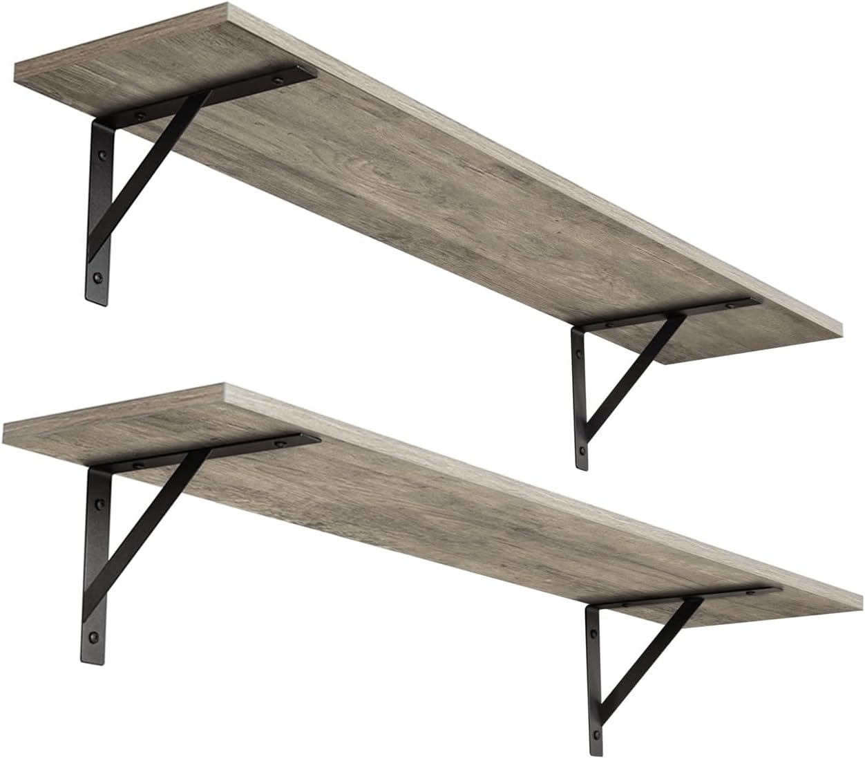 DINZI LVJ Long Shelf, 31.5 Inch Large Wall Mounted Shelves Set of 2, Easy-to-Install, Display Ledges with Sturdy Metal Brackets for Living Room, Bathroom, Bedroom, Kitchen, Laundry Room, Gray Wash