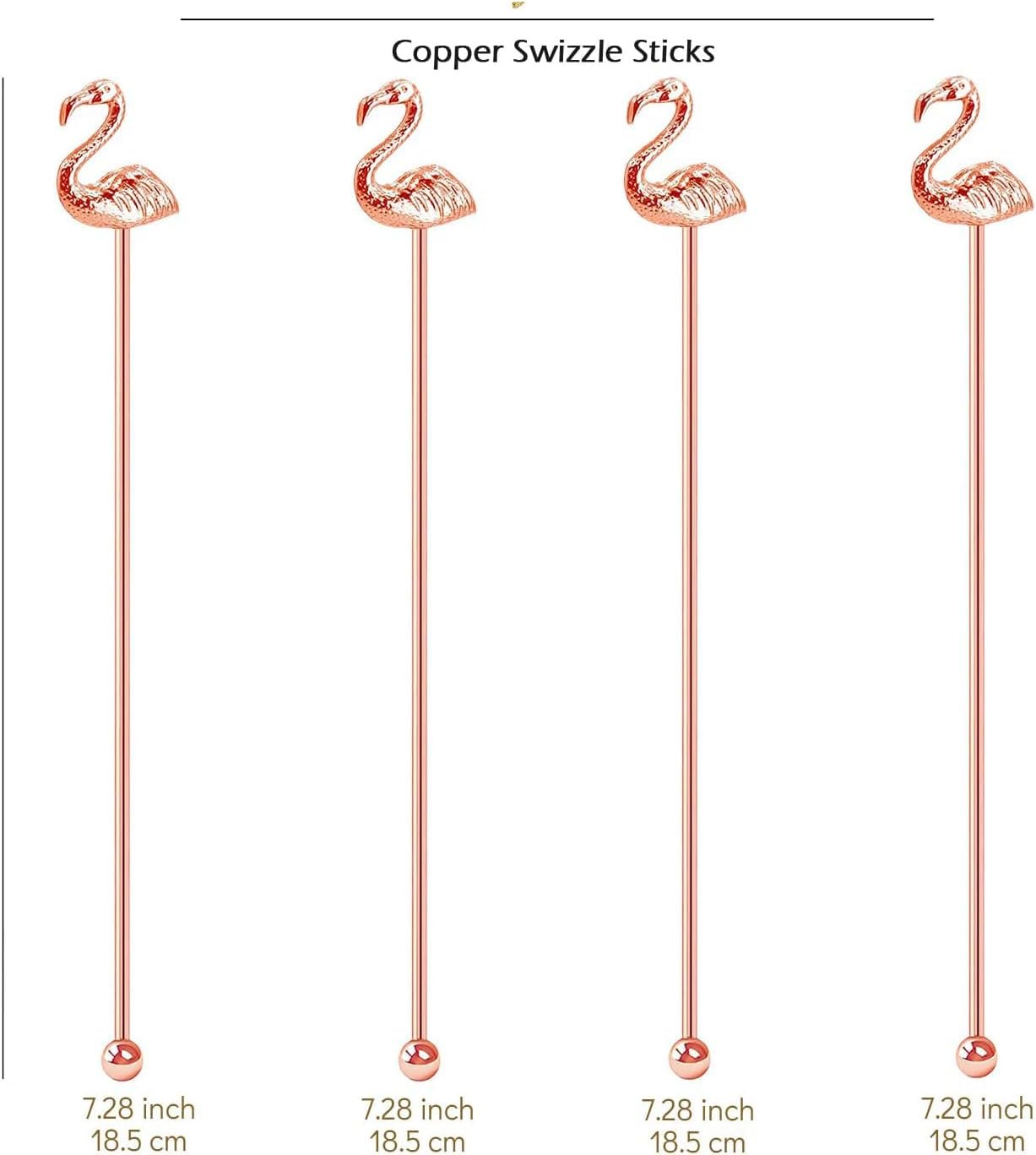 4 Pcs Flamingo Cocktail Stirrers Swizzle Sticks Stainless Steel 7.28" Coffee Stir Sticks with Decor Top for Mixing Cocktail, Hot Cocoa, Creamer, Rose Gold