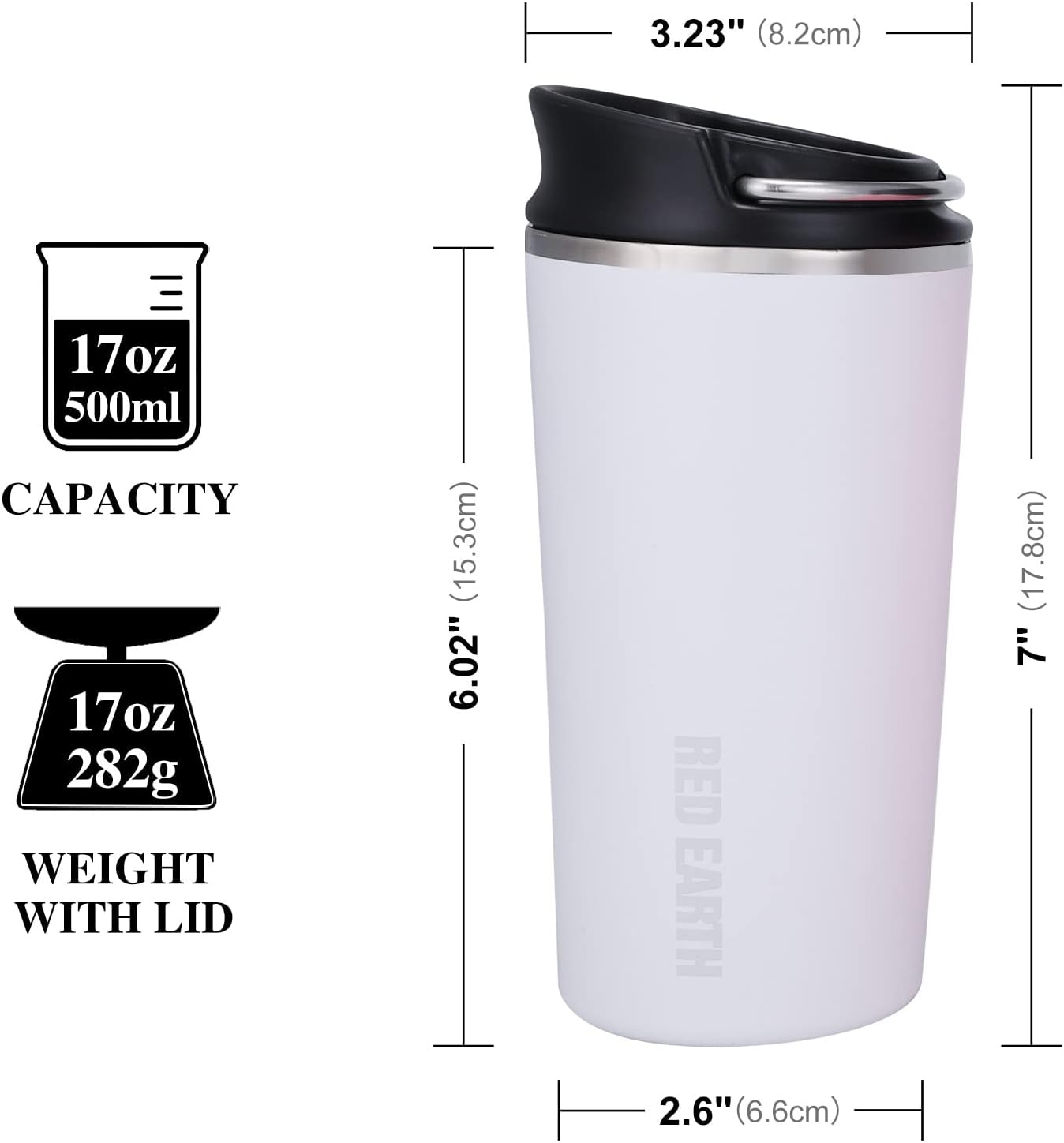 GiNT 17oz Travel Mug with Infuser and Two Lids. Vacuum Insulated 316 Stainless Steel Coffee Mug. Dishwasher Safe Mug with Tea Strainer for Hot and Cold Brew Coffee or Tea(White)
