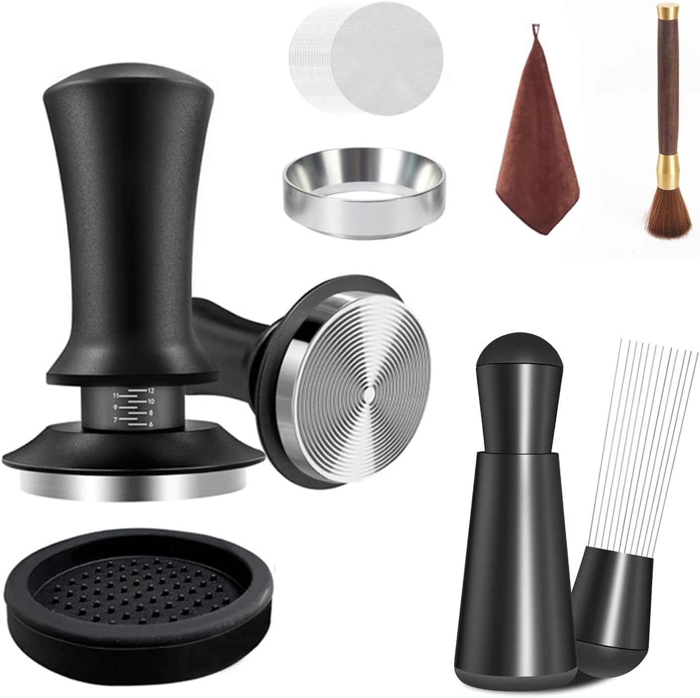 51mm Espresso Accessories Kit, Espresso Tamper with 100 Coffee Filter Papers, WDT Tool, Dosing Ring, Brush, Silicone Mat & Cleaning Cloth – Barista Tools for 51mm Portafilters & Espresso Machines