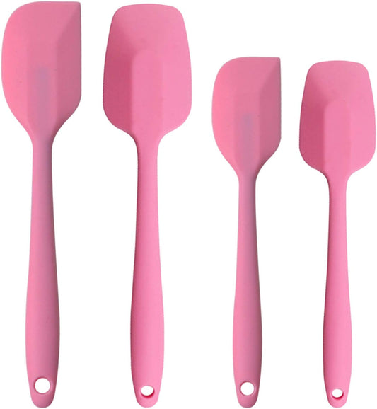 Silicone Spatulas Set, Rubber Spoon Spatula Heat Resistant Spoonula One Piece Design Seamless Spatula Non-Stick Scrapers Baking Mixing Tool (Pink)