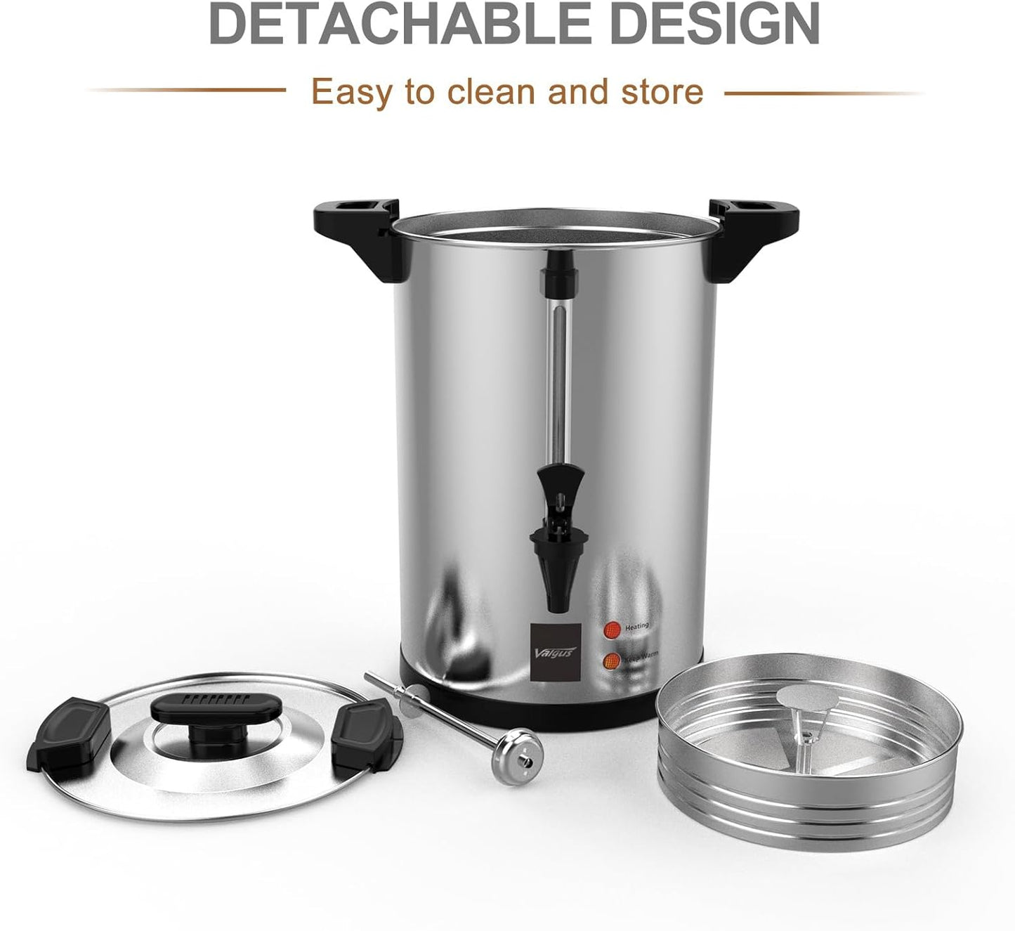 Valgus Commercial Coffee Urn 32-Cup 6L Stainless Steel Large Coffee Maker with Percolator Electric Hot Water Dispenser for Party, Office, Wedding