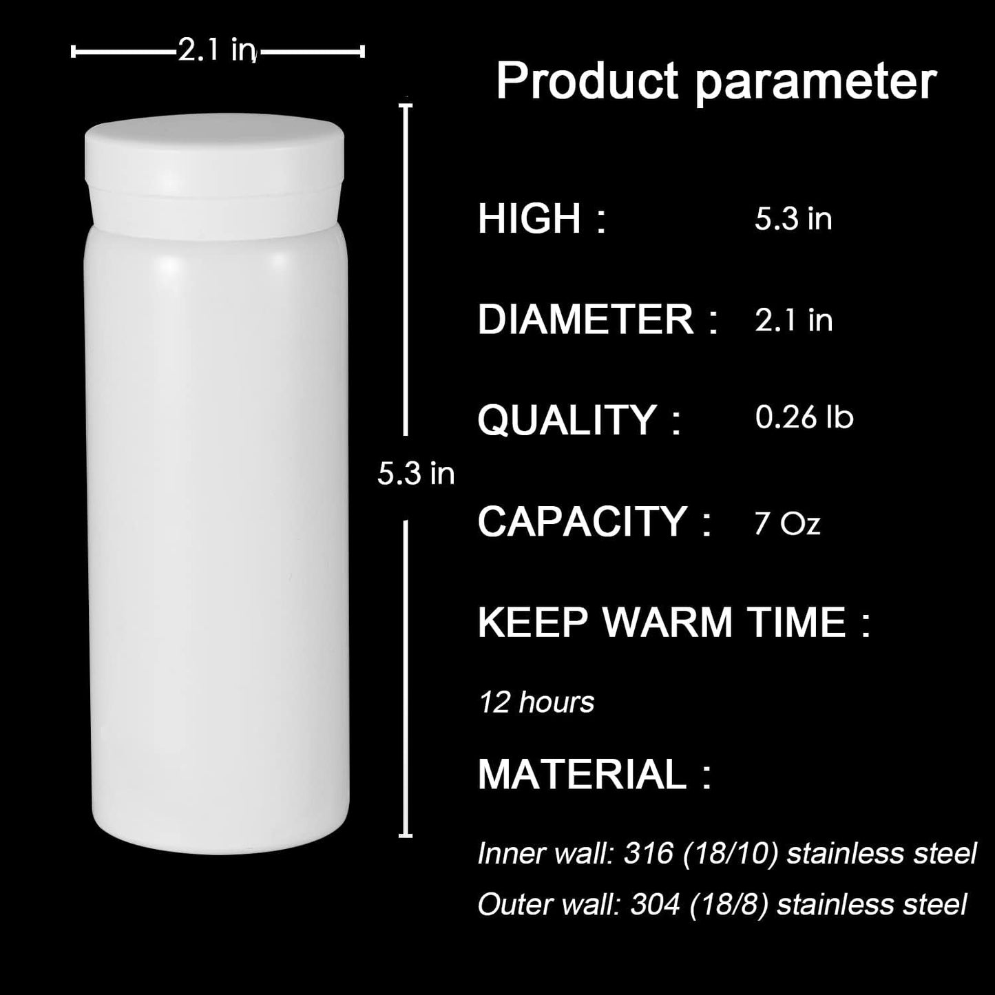 Mini Thermos Cute Water Bottle - 7 oz Tiny Insulated Vacuum 18/10 Stainless Steel Small Flask - Leak Proof & Spill Proof & Keeps Cold and Hot for Drink, Coffee, Tea