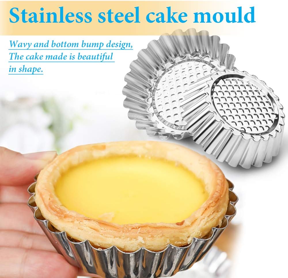 20 Packs Cupcake Mold, 3.8inch Stainless Steel Mini Pie Tartlet Cupcake Cake Muffin Mold Tin Pan Baking Tool