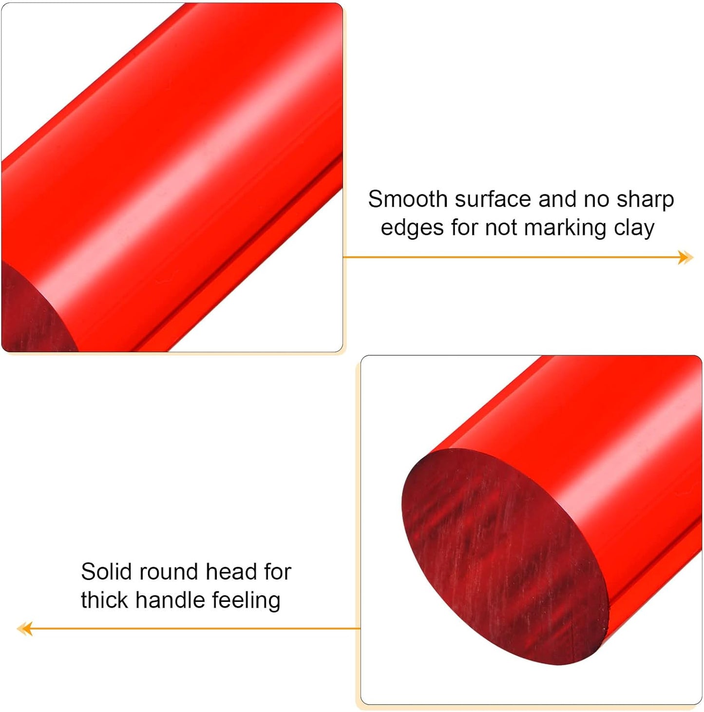 HARFINGTON Acrylic Clay Roller 8 Inch x 1 Inch Solid Non-Stick Plastic Round Tube Roller Polymer Clay Rod Fondant Rolling Pin for Shaping, Sculpting, Modeling DIY Crafts, Red