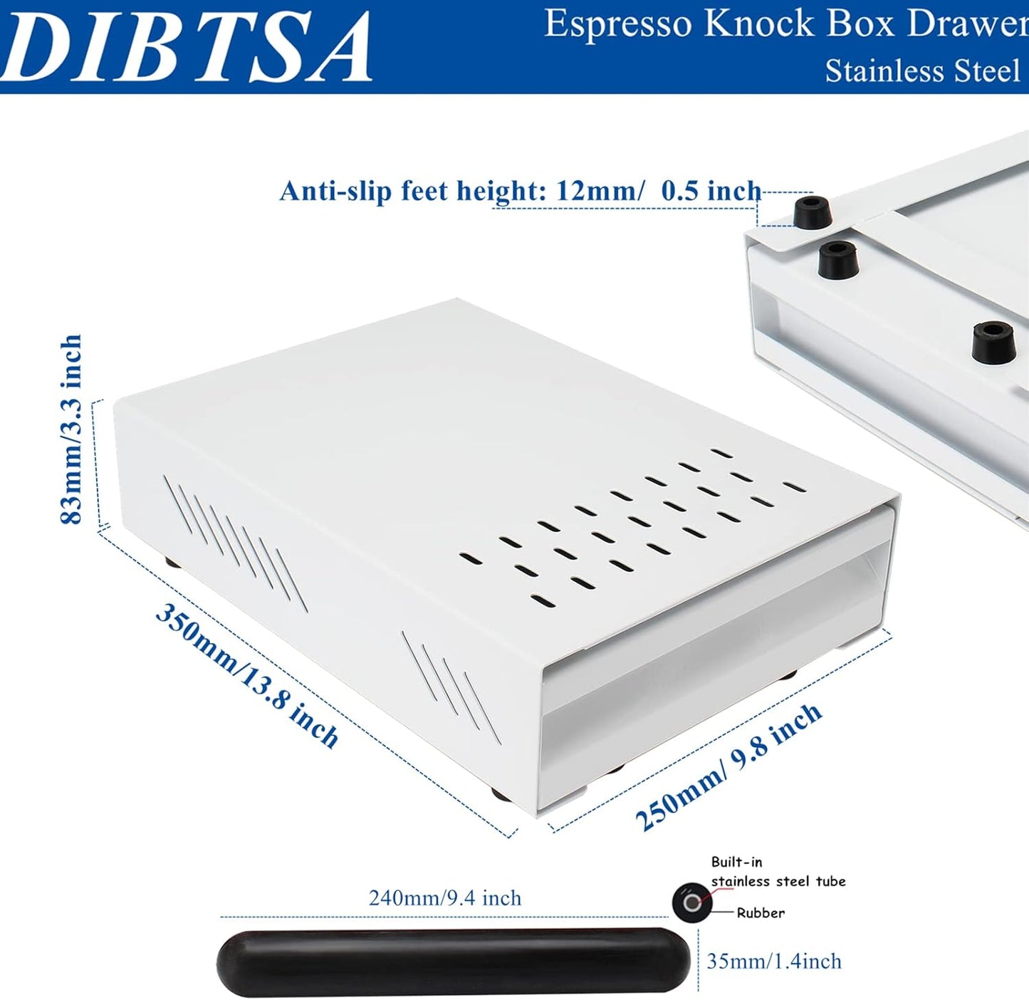 Espresso Knock Box Drawer, Stainless Steel High Bearing Capacity Coffee Knockbox For Home and Commercial Use, Middle Size 13.77 x 9.84 x 3.54 inch (White)