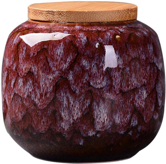 Ceramic Storage Jars, Vintage Chinese Style Storage Jars with Bamboon Lid, Traditional Tea Tins Cans Canister for Kitchen Spice, Tea, Coffee, Condiment (Rogue red carmine)