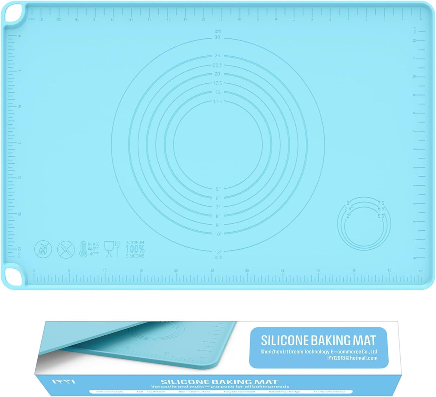 Silicone Baking Mat, Pastry Mat for Rolling Dough, Dough Rolling Pad 24''x16'', Silicone Pastry Mat with Measurements for Pizza, Pie, Macaron, Bread (Sky Blue, XL)