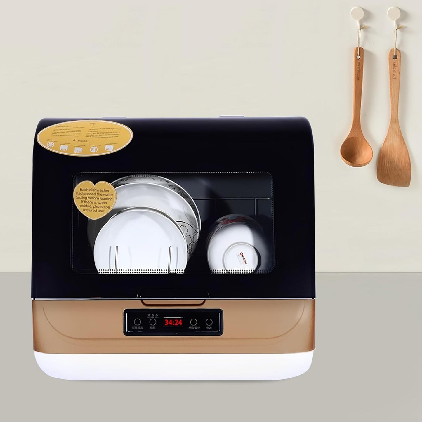 Compact Portable Dishwasher Countertop with Filter and Hybrid Drying Function, 360° Streak-Free Deep Cleaning, 3 Washing Programs, Mini Dishwasher for Apartments& RVs