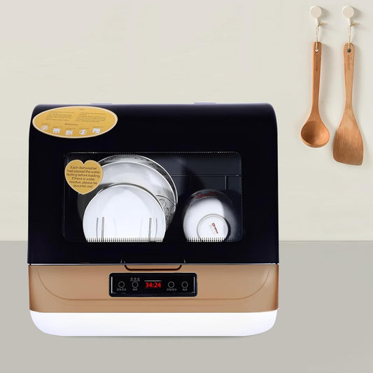 Compact Portable Dishwasher Countertop with Filter and Hybrid Drying Function, 360° Streak-Free Deep Cleaning, 3 Washing Programs, Mini Dishwasher for Apartments& RVs