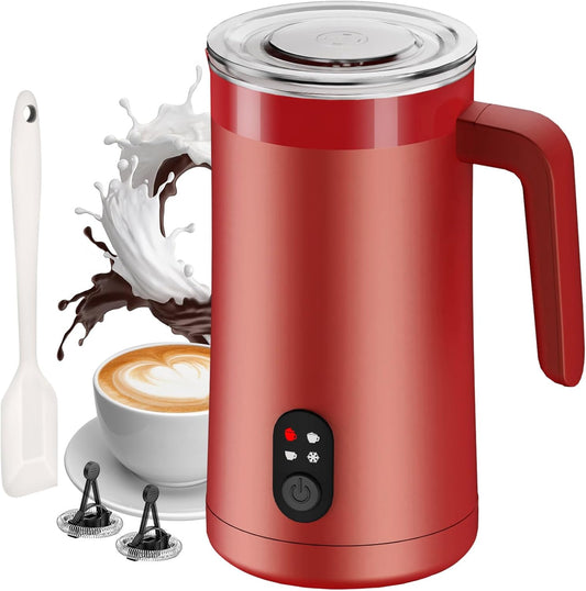Milk Frother, 4-in-1 Milk Frother and Steamer, 13.5oz/400ml Automatic Hot and Cold Foam Maker and Milk Warmer, Electric Frother for Coffee, Latte, Cappuccino, Macchiato, Matcha(Red)