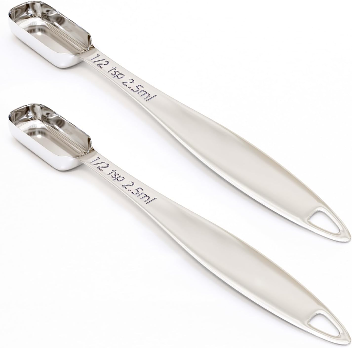 2PCS 1/2Teaspoon (2.5ml) Single Measuring Spoon, Individual Stainless Steel Long Handle Measure Tablespoon Only