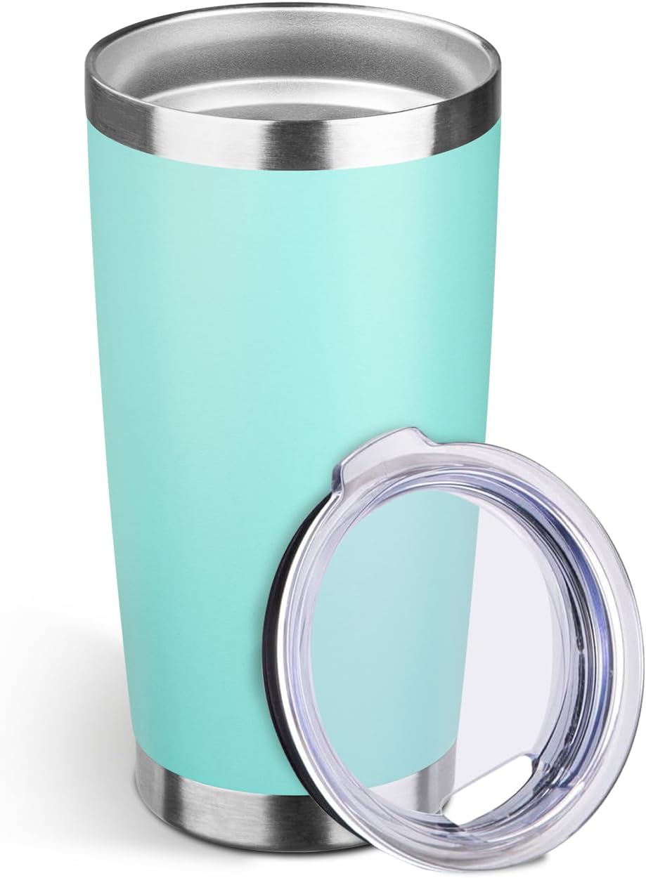 StarSpeed 20oz Tumbler Bulk with Lid, Stainless Steel Insulated Tumblers Double Wall Vacuum Insulated Travel Mug, Powder Coated Coffee Cups for Hot and Cold Drinks(Light Green,1)