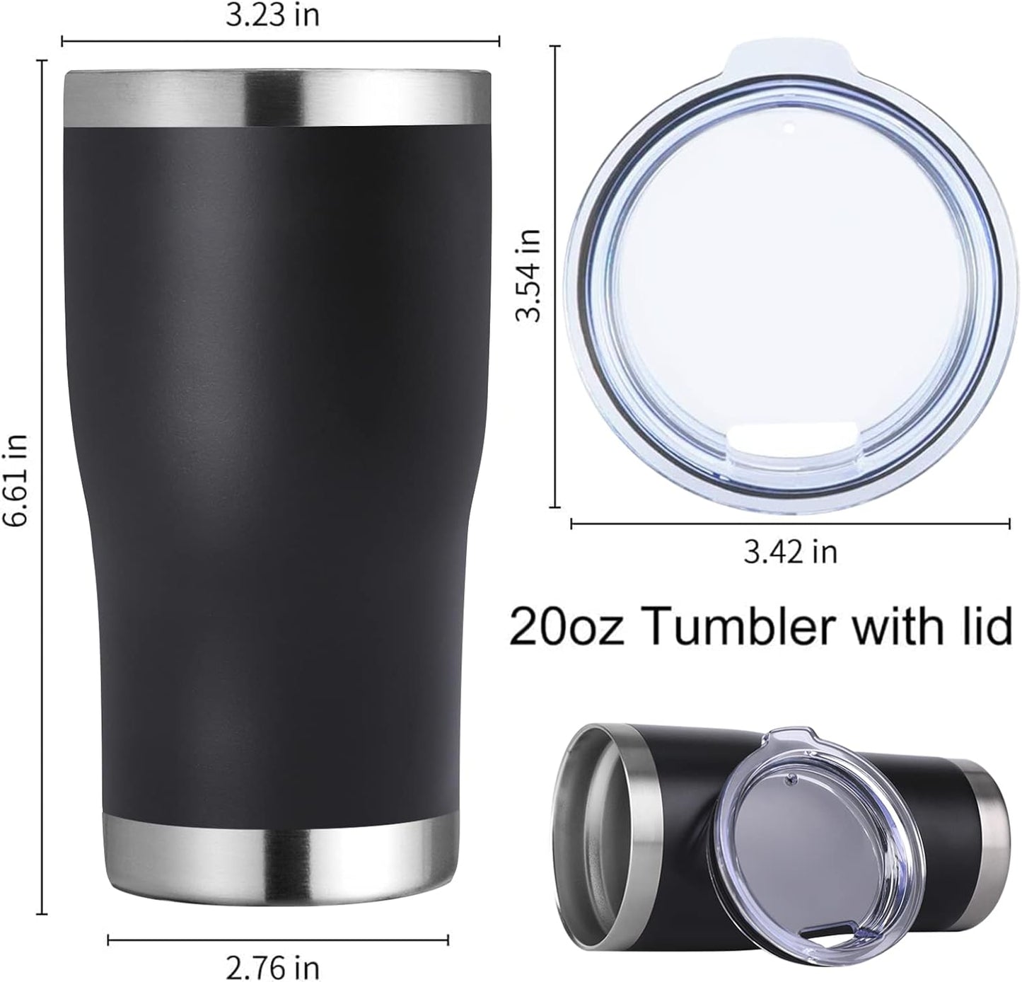 DOMICARE 20oz Tumbler with Lid Stainless Steel Tumblers Bulk, Double Wall Vacuum Insulated Coffee Travel Mug Powder Coated Tumbler, 4 Pack Black
