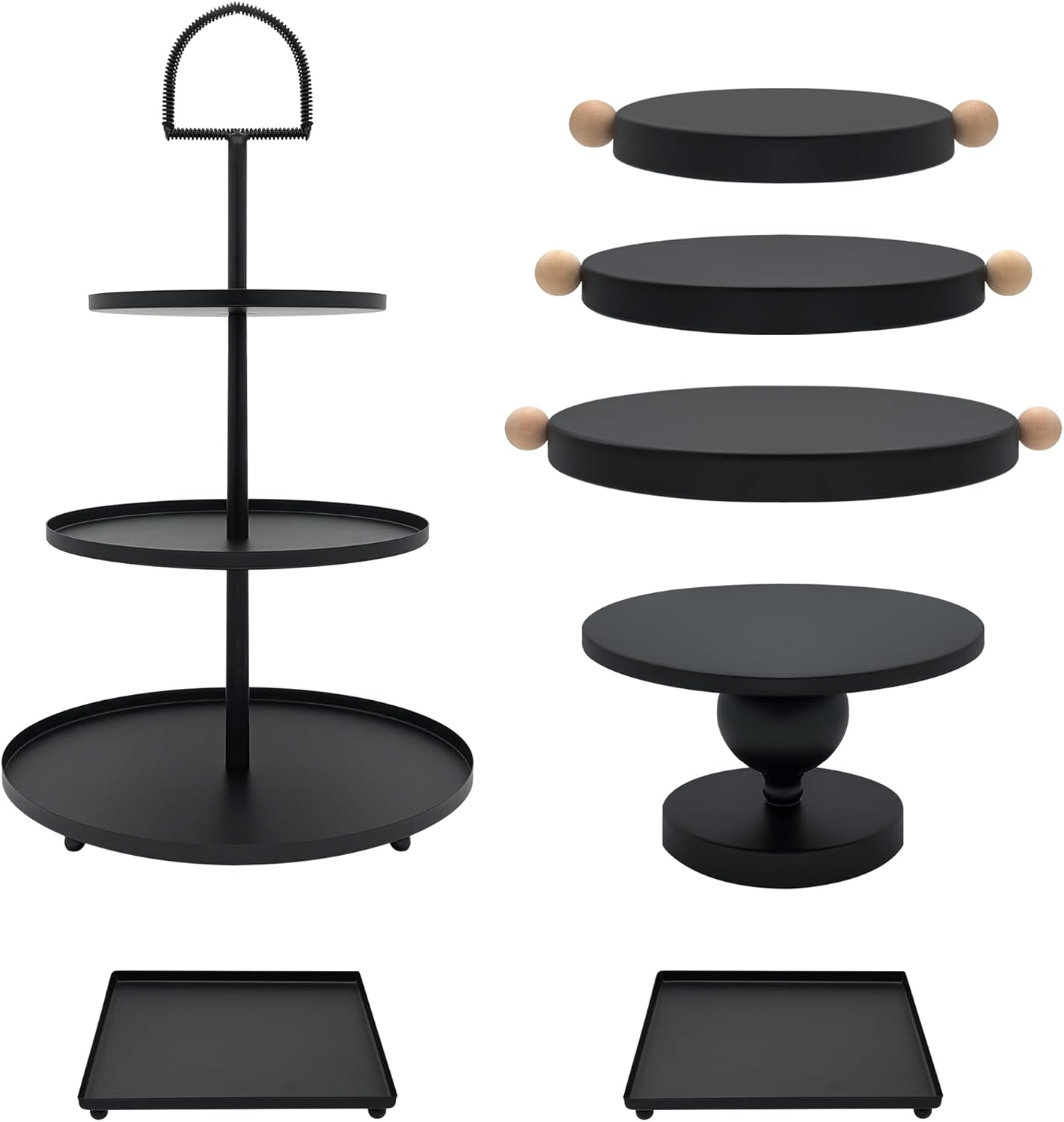 Set of 7 Black Cake Stands Metal Dessert Display Holder Round 3 Tier Cupcake Stand Serving Tray Platter Cake Pedestal Stand for Party Weddings Birthday Baby Showers Anniversary
