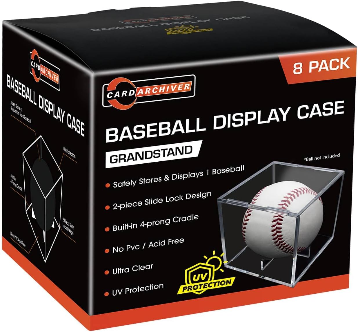 8 Pack Baseball Display Cases - UV Protected Acrylic Square Baseball Holder, Official Size Baseball Display Boxes, Clear Display Cube Baseball Memorabilia Showcase Autographed Ball Protector