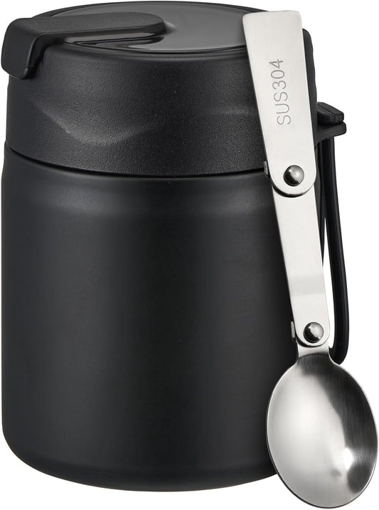 17oz Soup Thermo for Hot Food Kids Insulated Vacuum Food Jar with Stainless Steel Spoon Wide Mouth Thermo Leakproof Lunch Food Container Kids Hot Lunch Box (Black)