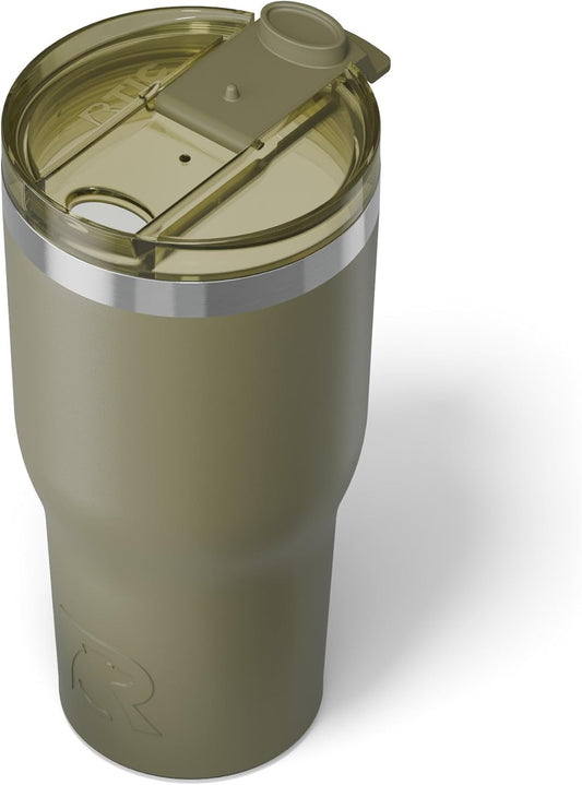 RTIC 30oz Essential Tumbler with Lid, Insulated, Stainless Steel, Metal, Double Wall Vacuum-Insulation, Ceramic Lined, Travel Cup for Iced Coffee, Tea, Hot and Cold Drink, Olive